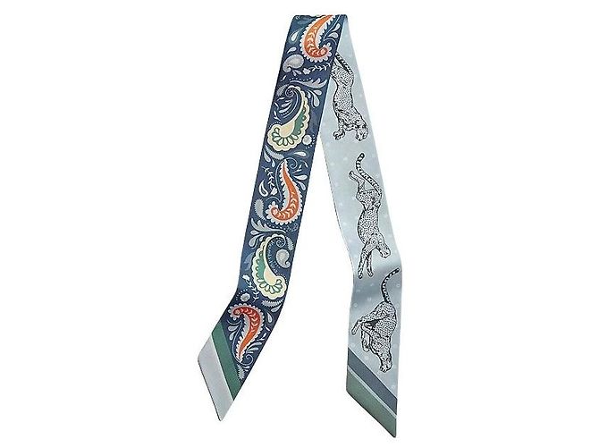 Hermès Lenço de seda Twilly para mulheres Guepards