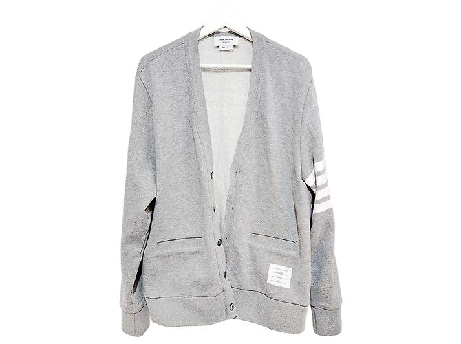 Thom Browne Loopback V-Ausschnitt Cardigan Silber 