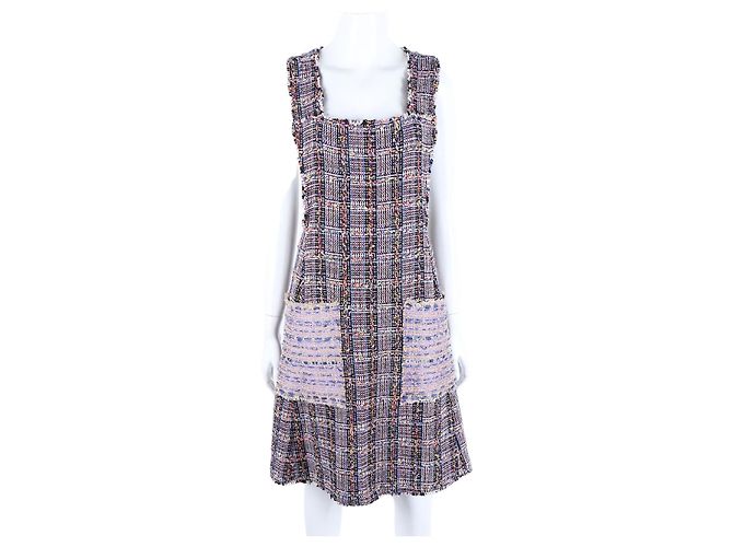 Vestido sem mangas de tweed Chanel Multicor