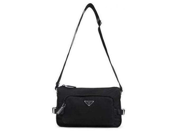 Prada Medium Nylon and Saffiano Leather Shoulder Bag Black