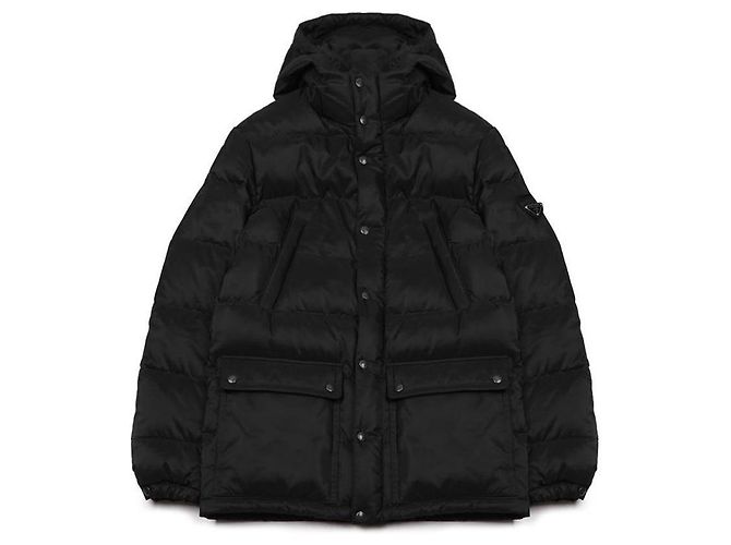 Prada Triangle Logo Down Hooded Padding Jacket Black 