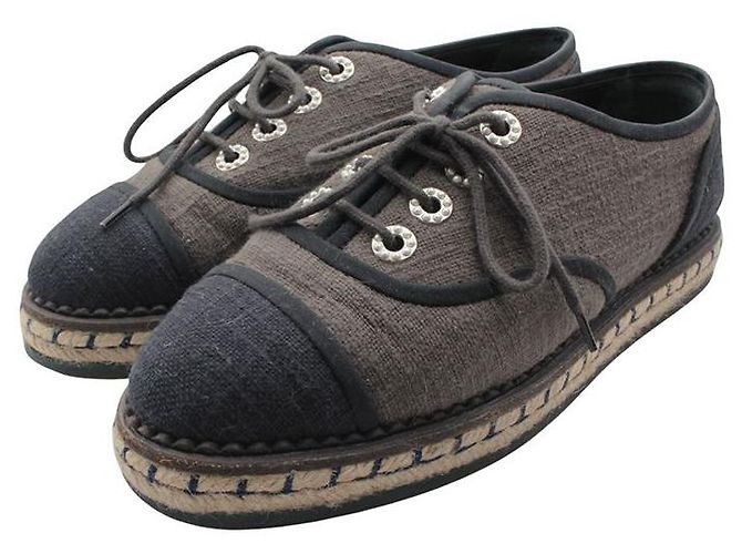 Chanel Two-Tone Linen Sneakers Blue