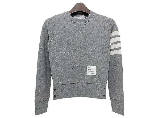 Thom Browne Klassisches Sweatshirt mit Diagonalstreifen Hellgrau Braun 