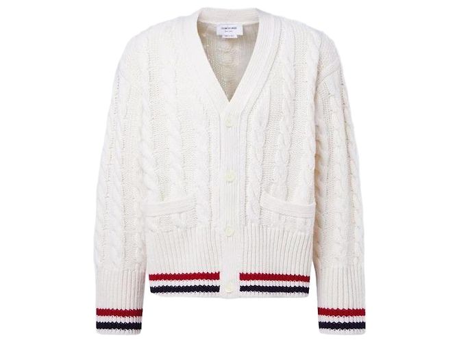 Thom Browne Maglione in lana a righe RWB a V per neonati Bianco