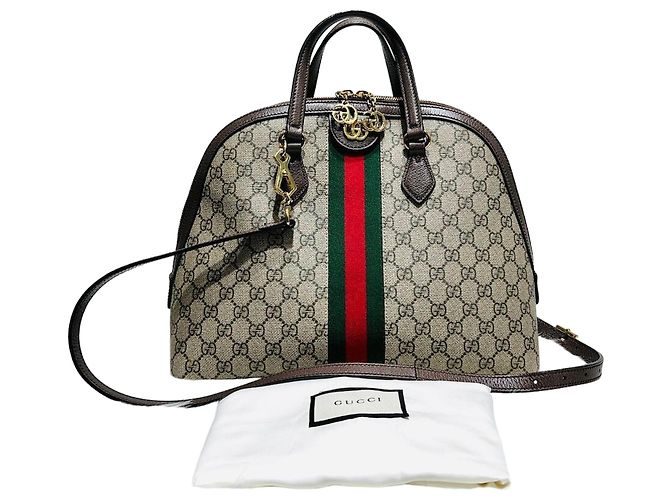 Gucci Ophidia GG Medium Top Handle Dome Shape Tote Bag Brown