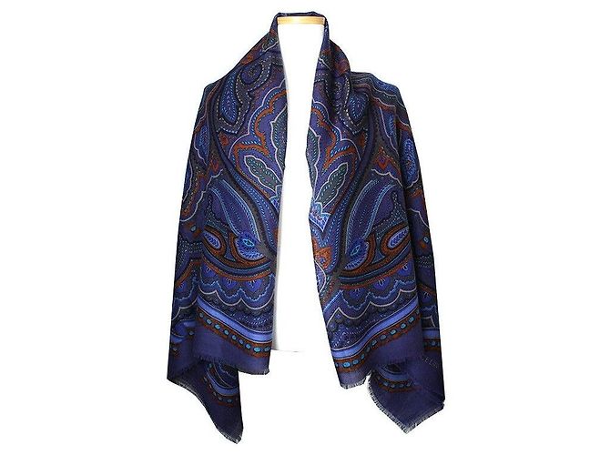 Céline Sciarpa in lana e seta blu arabesque Celine Multicolore 