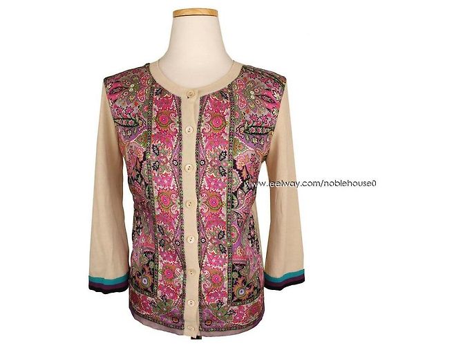 Etro Cardigã de seda estampado paisley em marfim Multicor