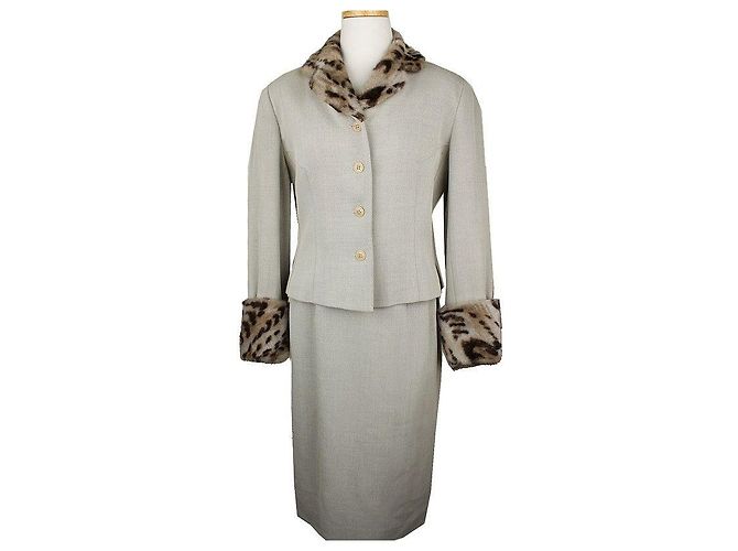 Kenzo Beige Leopard Eco-Fur Wool Two-Piece Multiple colors