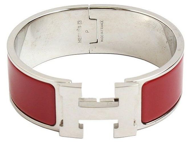 Hermès Pulsera de Plata Click-Clack Roja Blanco