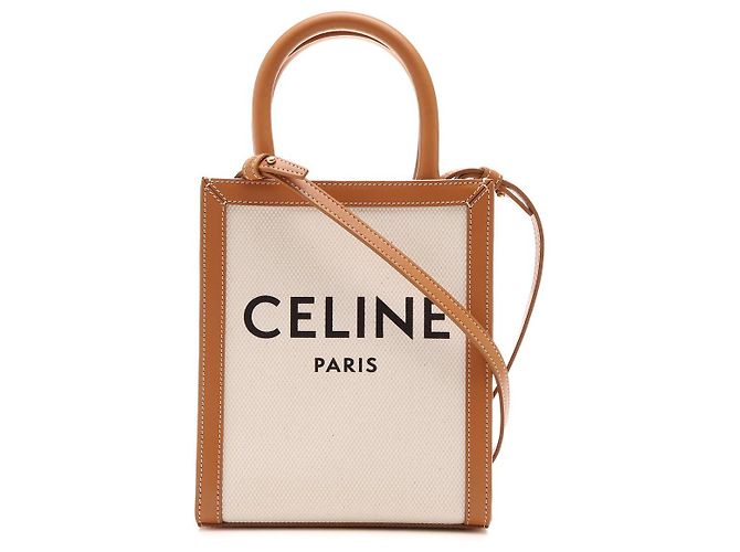 Céline Mini Borsa Cabas in Tela Triomphe e Pelle di Vitello Bianco