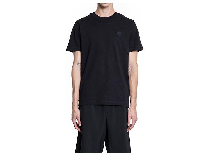 Moncler Baumwoll-T-Shirt mit Logo-Patch Schwarz