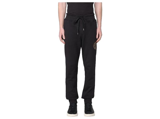 Versace Pantaloni da jogging con emblema ricamato Nero