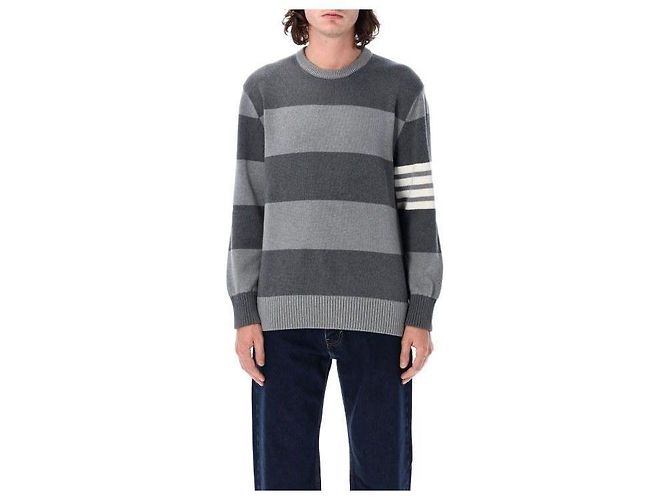 Thom Browne Pull-over à rayures rugby Marron