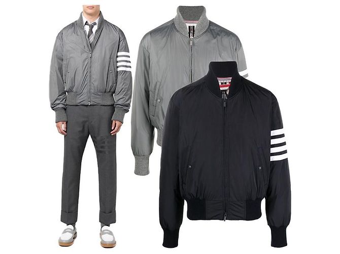 Thom Browne Jaqueta Bomber com Padding Diagonal Azul