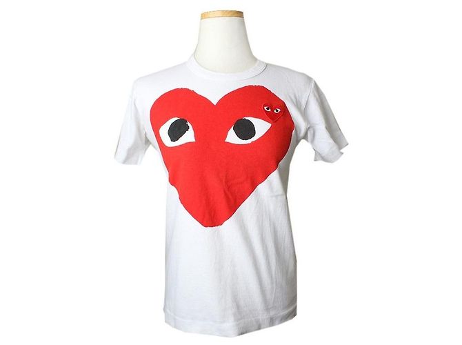 Comme Des Garcons Weißes T-Shirt mit großem Herz-Logo-Druck