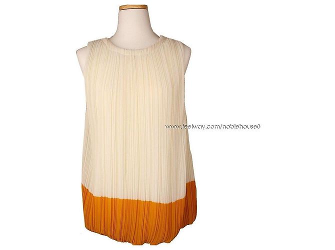 Sonia Rykiel Ärmellose plissierte Bluse in Elfenbein und Senf von Sonia Rikiel Weiß