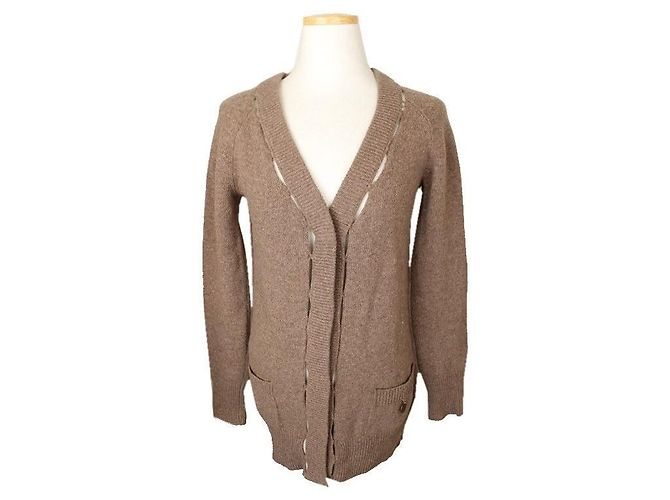 Chloé Strickjacke aus Wolle mit Cut-Out-Details Melange Beige Braun