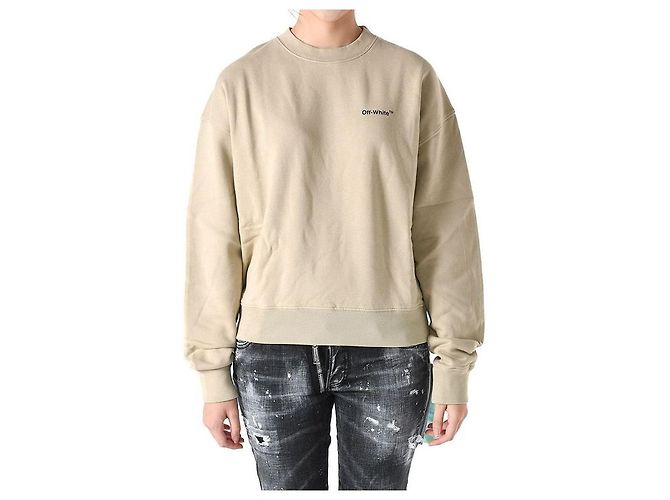 Off White Beige Sweatshirt mit Pfeil-Logo Orange