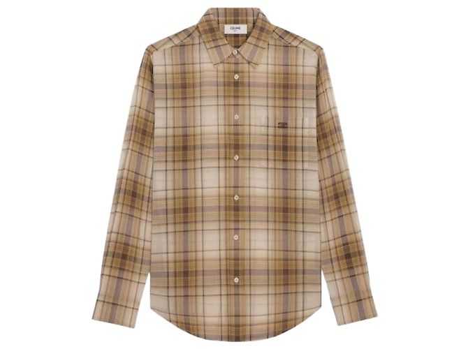 Céline Camisa solta em algodão xadrez claro Marrom
