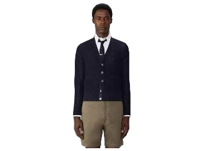 Thom Browne Cardigã de crepe de lã com ajuste relaxado Azul