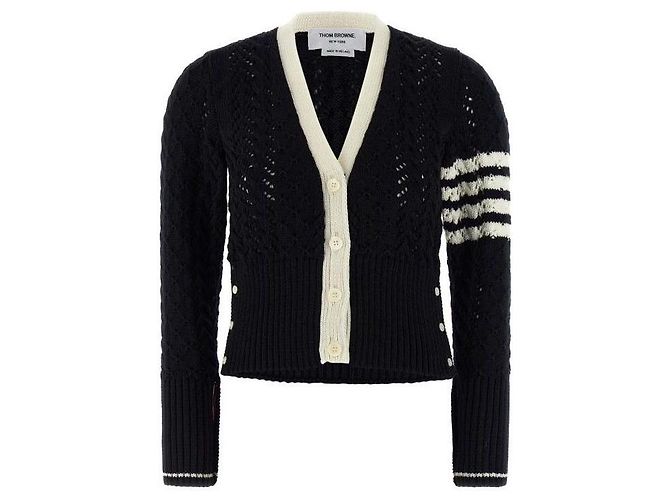 Thom Browne Merinowoll-Cardigan mit Kabelstrickmuster Blau