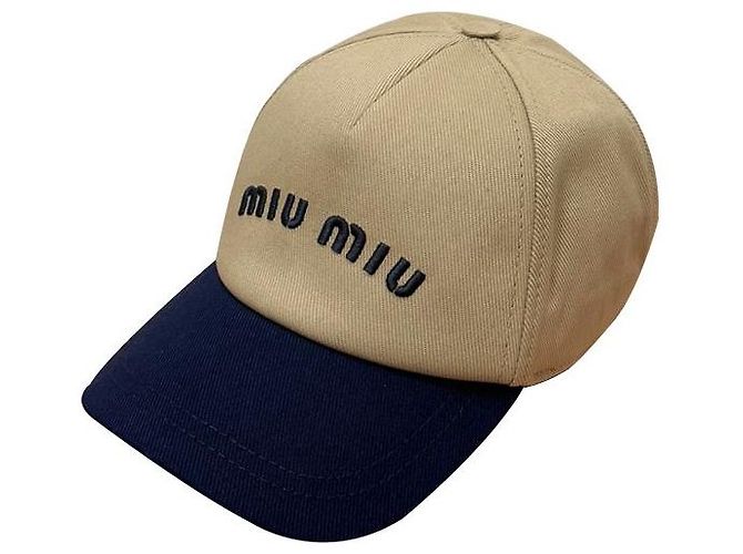 Miu Miu bestickte Logo-Drillkappe khaki königsblau