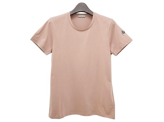 Moncler Camiseta de jersey de algodão com mangas curtas e patch de logo Rosa