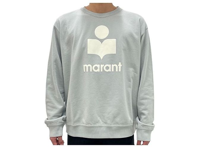 Isabel Marant MIKOY Samt-Logo-Sweatshirt Hellblau Ecru LUEC