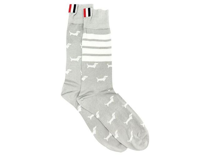 Chaussettes mi-mollet rayées Hector Thom Browne Gris Clair Marron