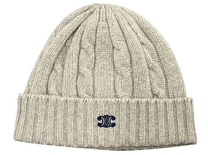 Céline Cashmere-Mütze mit gesticktem Triomphe-Logo Hellgrau Braun