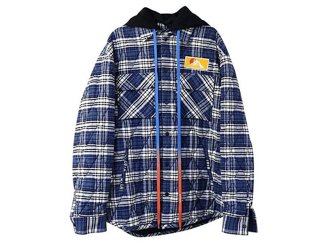 Off White Blue Quilted Check Jacket