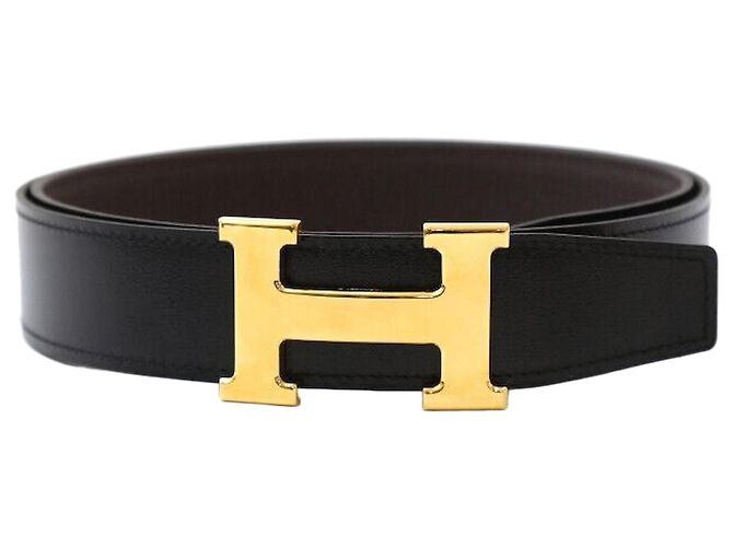 Hermès Reversible Belt with Gold Hardware Black Chocolate