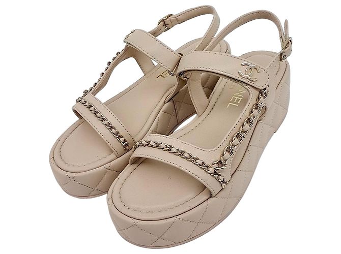 Chanel Platform Chain Sandals Brown
