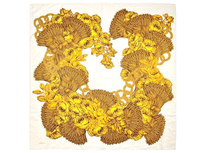 Chanel Cachecol de Seda Bouquet de Outono Bege Claro Marrom