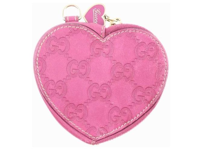 Gucci Portamonete GG in tela rosa a forma di cuore