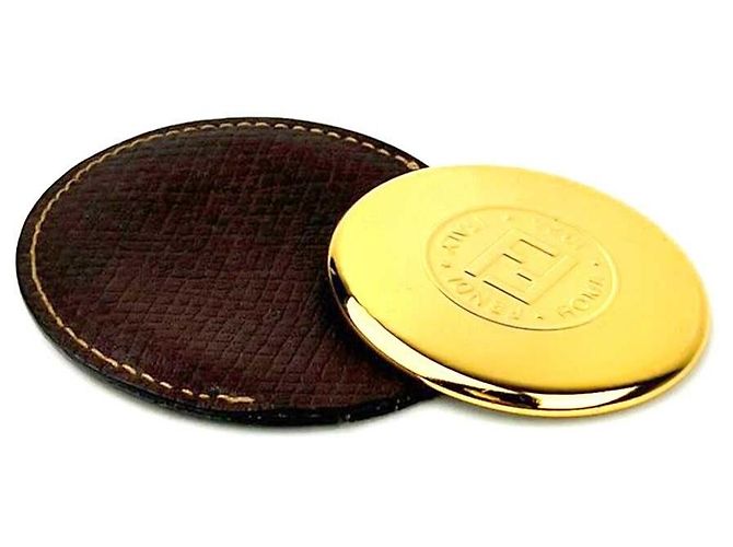 Fendi Makeup Portable Mirror Case Gold Brown
