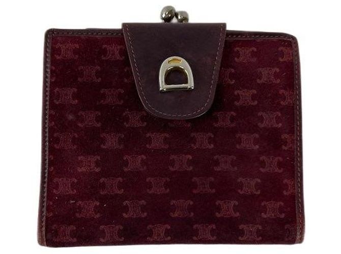 Céline Suede Macadam Pattern Bi-Fold Wallet Red