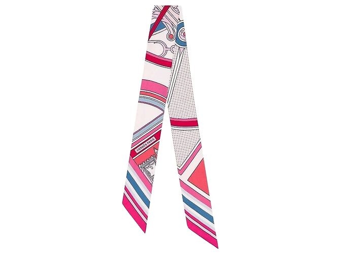 Hermès Lenço de seda diagonal com bolinhas rosas Twilly