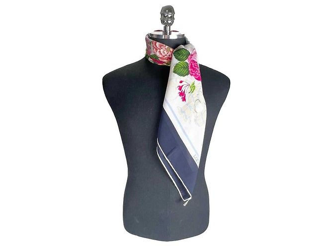 Loewe Sciarpa in seta chiffon Bouquet Blu 