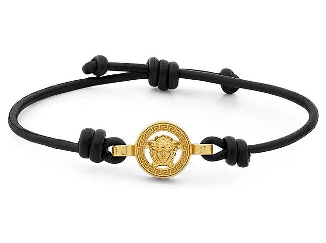 Versace Bracciale in pelle nera e oro Nero 