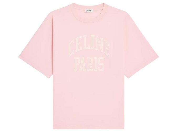 Céline Camiseta de jersey de algodão com corte solto Rosa Pó Branco Off