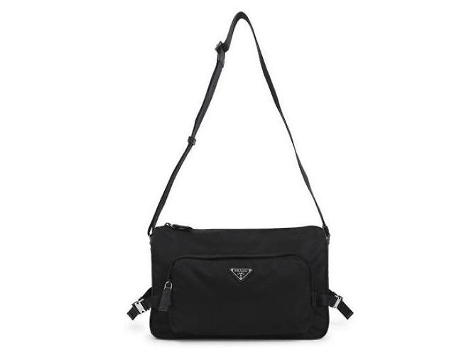 Prada Grande borsa a spalla in Re-Nylon e pelle Saffiano Nero