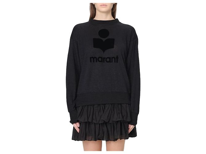 Isabel Marant Leinen Langarm-T-Shirt Schwarz