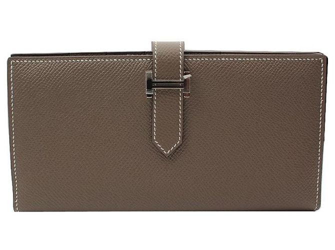 Hermès Cartera larga de cuero Veau Etope (estampada) Castaño