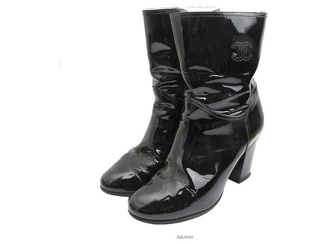 Chanel Black Patent Mid Boots