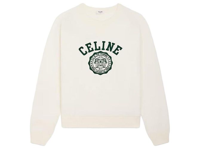 Céline Fleece Loose Blazon Sweatshirt Washed White Moss Green
