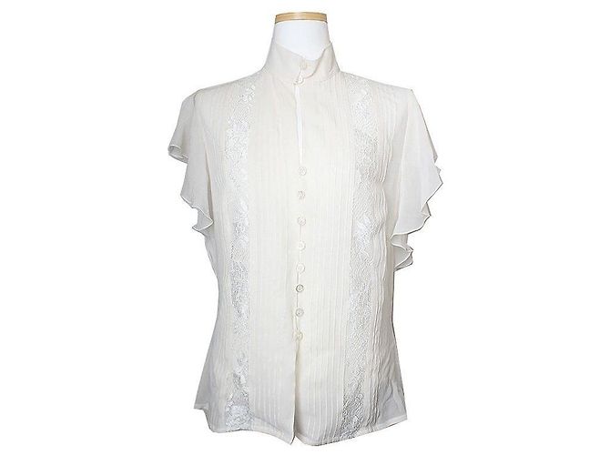 Escada Ivory Lace Frill Blouse Silvery