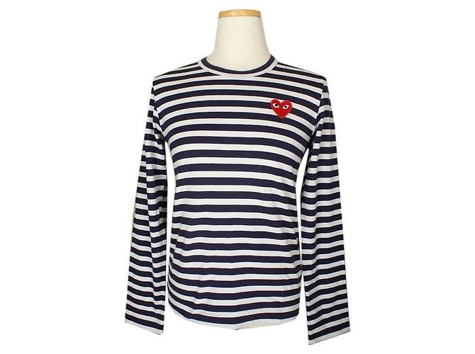 Comme Des Garcons Weißes Marine Baumwoll-T-Shirt Schwarz