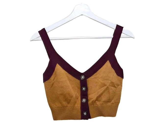 Chanel Top cropped de cashmere Multicor