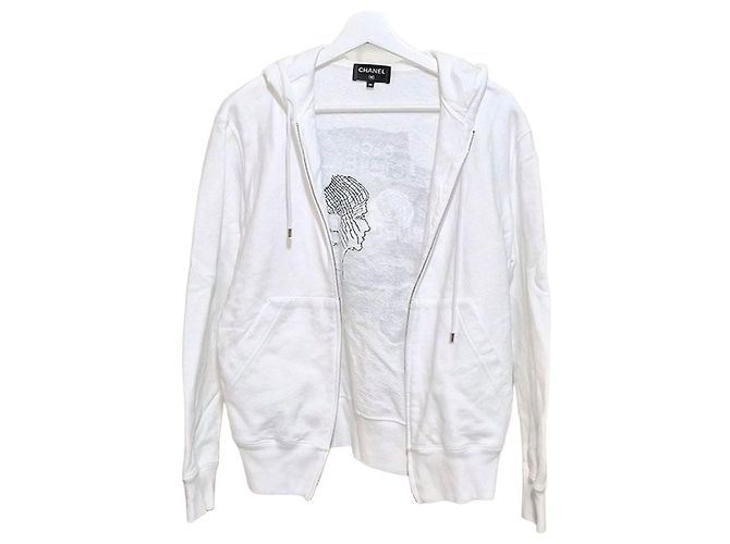 Chanel Moletom com capuz e zíper com logo de grafite Prata